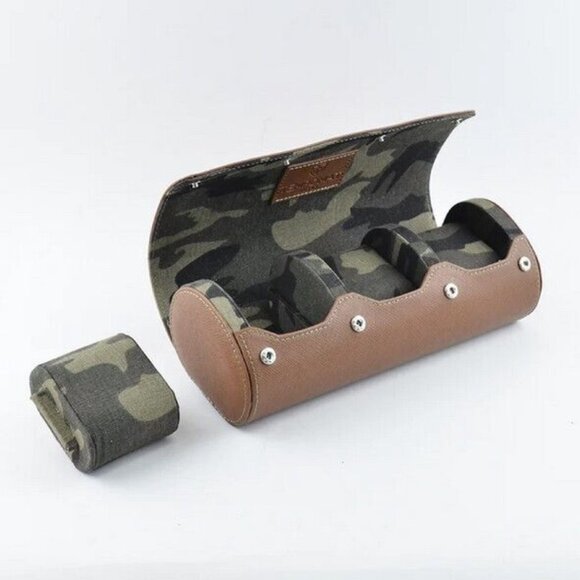 Tempomat Brown Saffiano Triple 3 Watch Travel Case/Roll, Display Storage - Picture 4 of 6